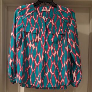 Alice & Trixie Teal and Pink Geometric Blouse